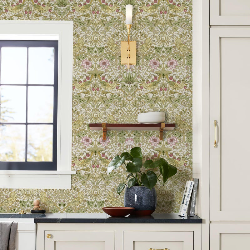 Simon&Siff William Morris Peel and Stick Wallpaper 17.3 x 80in Vintage Floral Birds Strawberry Wall Paper Self Adhesive Removable Botanical Waterproof Contact Paper for Bedroom Kitchen Cabinets - Image 5