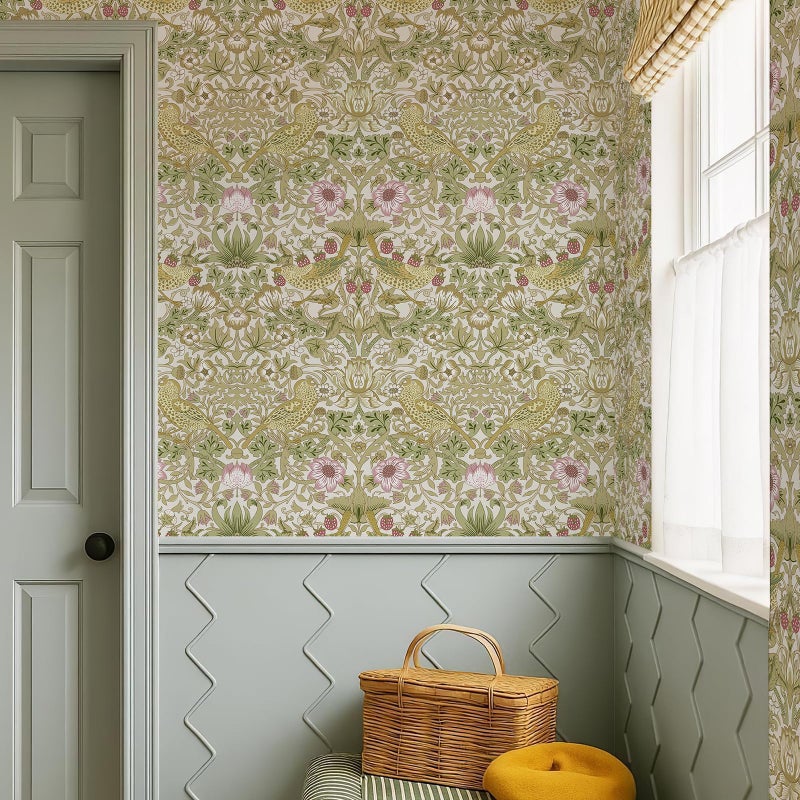 Simon&Siff William Morris Peel and Stick Wallpaper 17.3 x 80in Vintage Floral Birds Strawberry Wall Paper Self Adhesive Removable Botanical Waterproof Contact Paper for Bedroom Kitchen Cabinets - Image 4