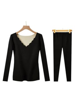 GGEROU Women Thermal Underwear Set,Women Thermal Base Layer Long Sleeve,Seamless Elastic Thermal Underwear,Women Round Neck Long-Sleeved Set Black  - Image 3