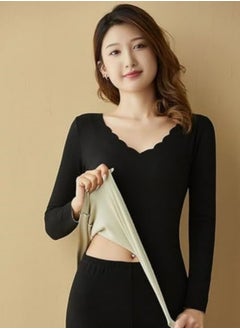 GGEROU Women Thermal Underwear Set,Women Thermal Base Layer Long Sleeve,Seamless Elastic Thermal Underwear,Women Round Neck Long-Sleeved Set Black  - Image 4