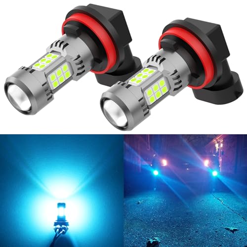 PHINLION H8 H11 LED Fog Light Bulb or DRL 3200 Lumens Super Bright Ice Blue Nonpolarity 3030 30 SMD Chips 12V H16 H11LL H8LL Fog Lamps Replacement for Cars Pack of 2 - Image 1