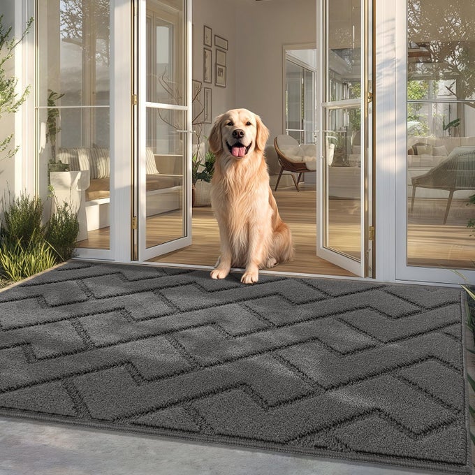 FRONT DOOR MAT OUTSIDE ENTRANCE36X59 ABSORBENT MUDDY DIRT RESIST WELCOME DOOR MATS OUTDOOR INDOORSTAIN AND FADE RESISTANTNON SLIP BACKING ENTRY MAT DOORMAT FOR ENTRYWAYGREY