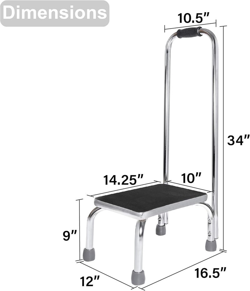 Vaunn Medical Foot Step Stool with Handle and Anti Skid Rubber Platform, Lightweight and Sturdy Stool for Children, Adults and Seniors, Chrome - Image 4