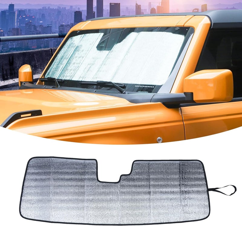 Repeated use trusted quality for Ford Bronco 2021 2022 Windshield Sunshade Truck Window Sun Shade Foldable Sun Visor for Ford Bronco 2021+ (not Suit for Sports) Temp resistant