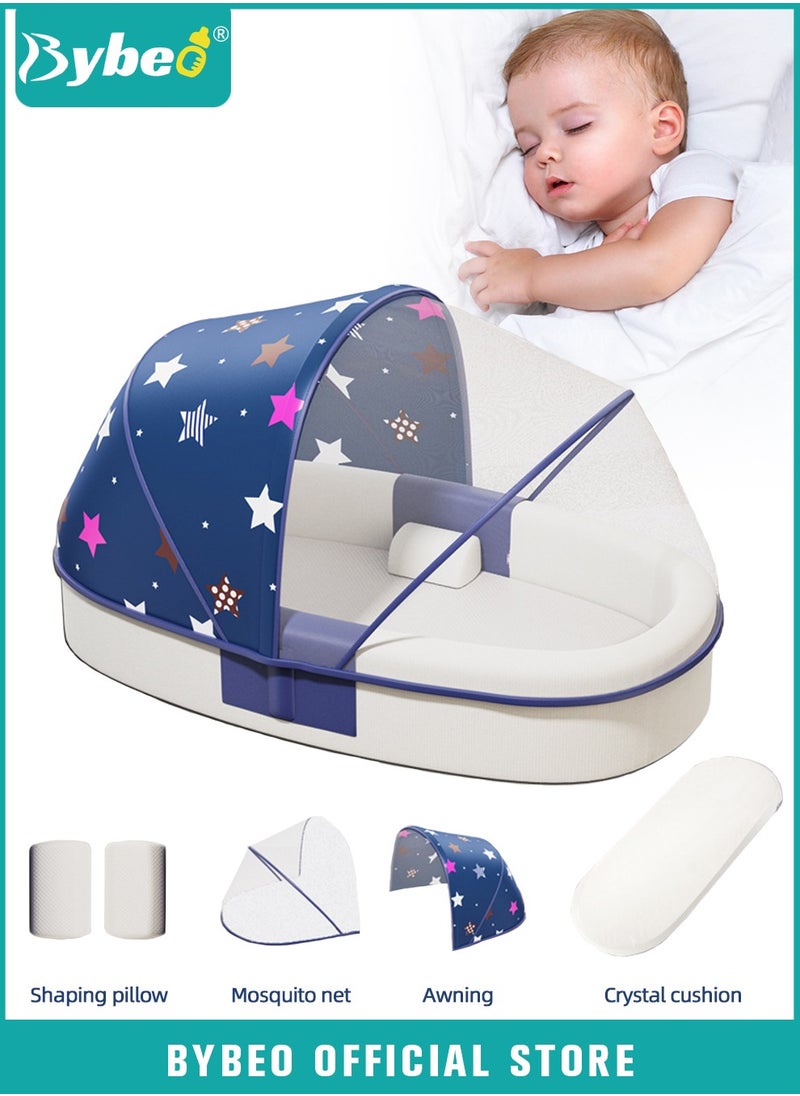 Bybeo Baby Lounger Bed, Infant Nest, Portable Newborns Sleeper Bassinets, Travel Baby Lounger for Boys Girls With 1 Canopy 1 Mosquito Net 1 Cushion 2 Shaping Pillow  - Image 1