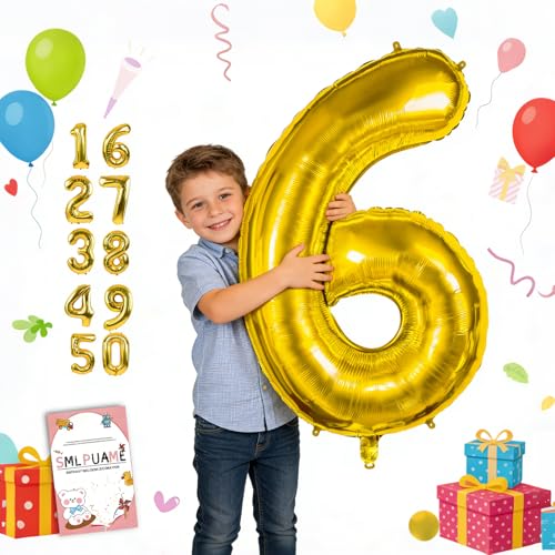 Smlpuame 40 inch Number Balloon 09 Gold Large Number 6 BalloonsDigital Balloons for Birthday Party Celebration Decorations Supplies Helium Foil Number Balloons for Wedding Anniversary - Image 5
