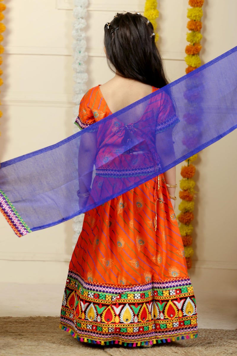 AHHAAAA Kids Embroidered Traditional Ghoomar Lehenga Choli |Chania Choli|Radha Dress|Navratri/Dandiya/Garba Dress with Dupatta for Girls (4-5 Years, Orange) - Image 3