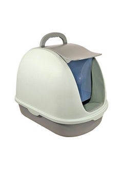 Cat Toilet, Large Cat Litter Box with Plastic Scoop, Lid on Entrance, Fully Enclosed, Easy Clean, No Smell, Jumbo Kitty Litter Box, For Indoor & Outdoor, Green & Grey Color, Large Size, 55 Cm Length