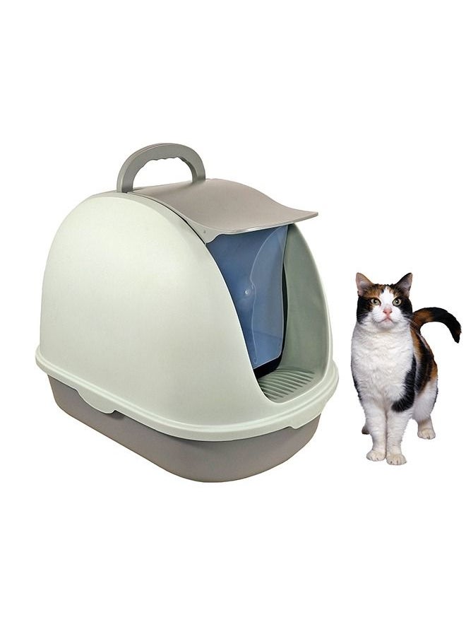 MAJIBAO - Cat Toilet, Large Cat Litter Box with Plastic Scoop, Lid on Entrance, Fully Enclosed, Easy Clean, No Smell, Jumbo Kitty Litter Box, For Indoor & Outdoor, Green & Grey Color, Large Size, 55 Cm Length - Image 1