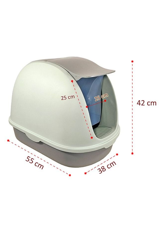 MAJIBAO - Cat Toilet, Large Cat Litter Box with Plastic Scoop, Lid on Entrance, Fully Enclosed, Easy Clean, No Smell, Jumbo Kitty Litter Box, For Indoor & Outdoor, Green & Grey Color, Large Size, 55 Cm Length - Image 1