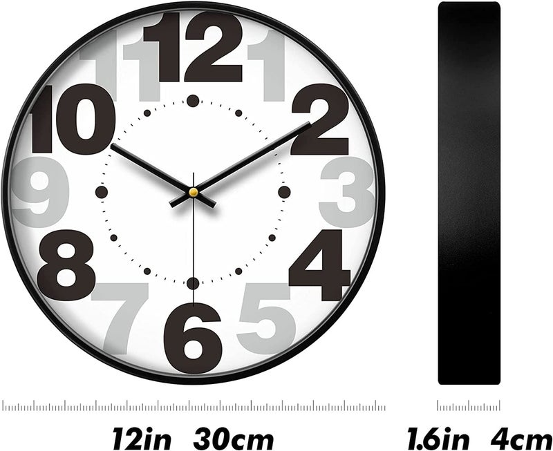 TEKCOOL Wall Clock 12" Silent Quartz Decorative Wall Clock Non-Ticking Classic Digital Clock Battery Operated Round Easy to Read Handheld Complete Home/Kitchen/Bedroom(433). - Image 3