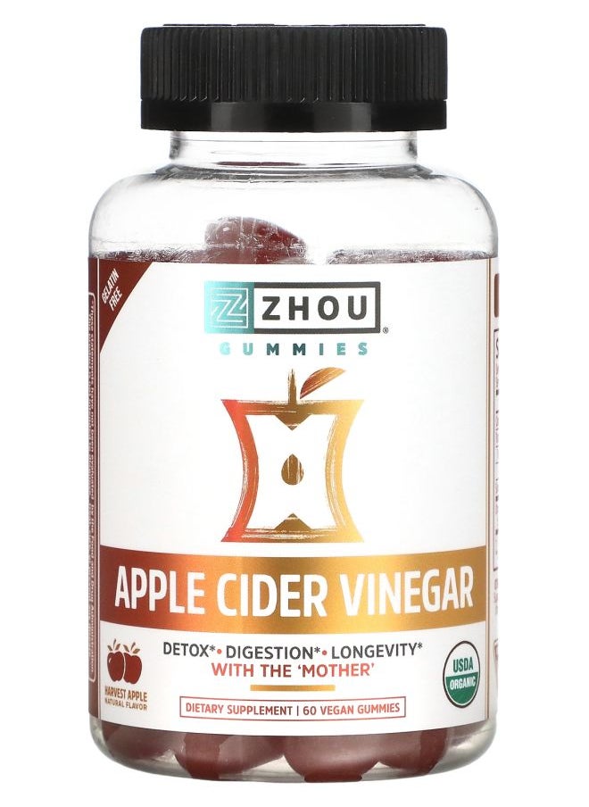 Zhou Nutrition Apple Cider Vinegar Harvest Apple 60 Vegan Gummies 