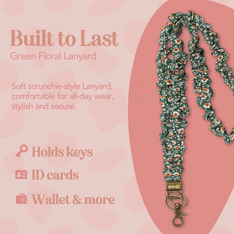 ANDI Neck Lanyard For Women - Scrunchie Cute Lanyard for Keys, Id Card Holder, Wallet - Aesthetic Long Lanyard (Green Floral) - Image 3
