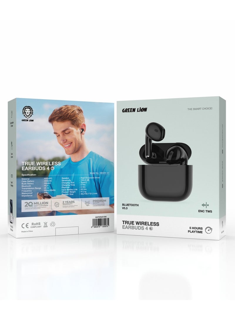 GREEN LION True Wireless Earbuds 4 G1 / Touch Control / Comfortable to Wear / ENC / High-Excursion Driver Speaker/ 25m Transmission Range/ Sweat Proof Earbuds for Gym/High Quality Earphone for Calls, Music & Outdoor Activities - Black - Image 3