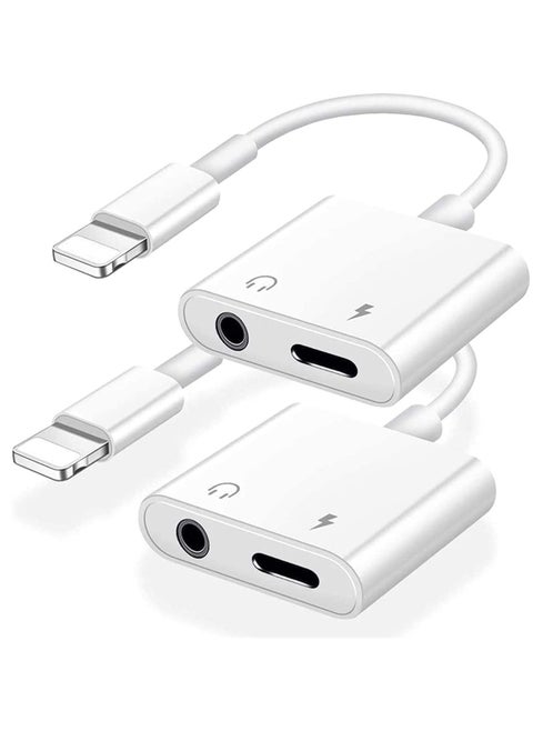 2 Pack Headphone Adapter for iPhone [Apple MFi Certified] in 1 Lightning to 3.5mm Earphone Audio & Charger Splitter Adapter, Compatible with 13/13 Pro/12/11/XR/X/8/7, Support All iOS