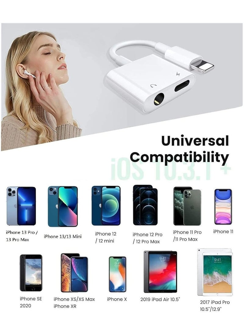 Generic - 2 Pack Headphone Adapter for iPhone [Apple MFi Certified] in 1 Lightning to 3.5mm Earphone Audio & Charger Splitter Adapter, Compatible with 13/13 Pro/12/11/XR/X/8/7, Support All iOS - Image 1