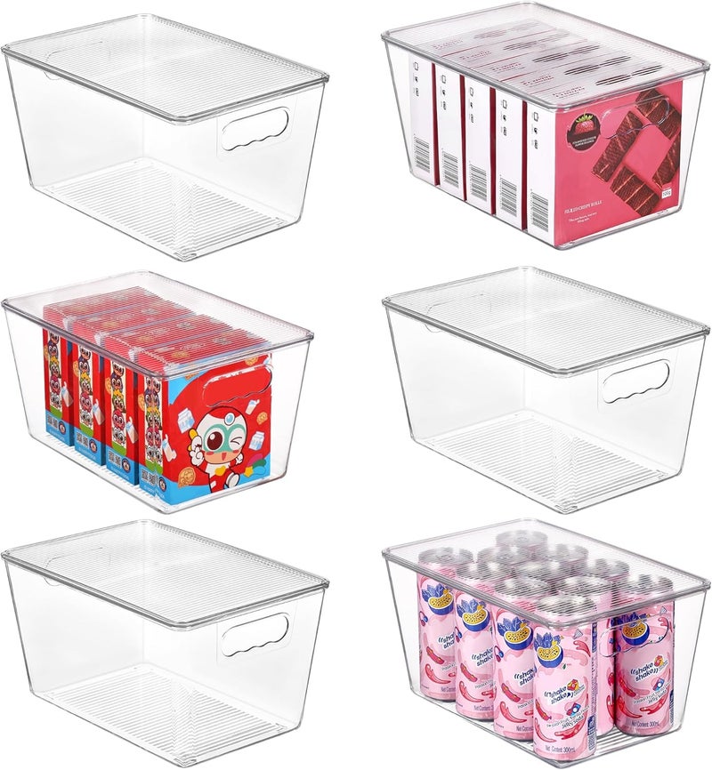 Vtopmart 6 Pack Clear Stackable Storage Bins with Lids, Large Plastic Containers with Handle for Pantry Organizer and Storage,Perfect for Bathroom,Cabinet,Kitchen,Fridge,Closet Organization - Image 1