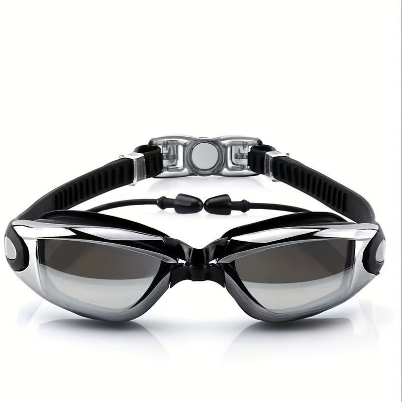 High-Definition Anti-Fog Waterproof Swimming Goggles with Integrated Earplugs - Professional Racing Design