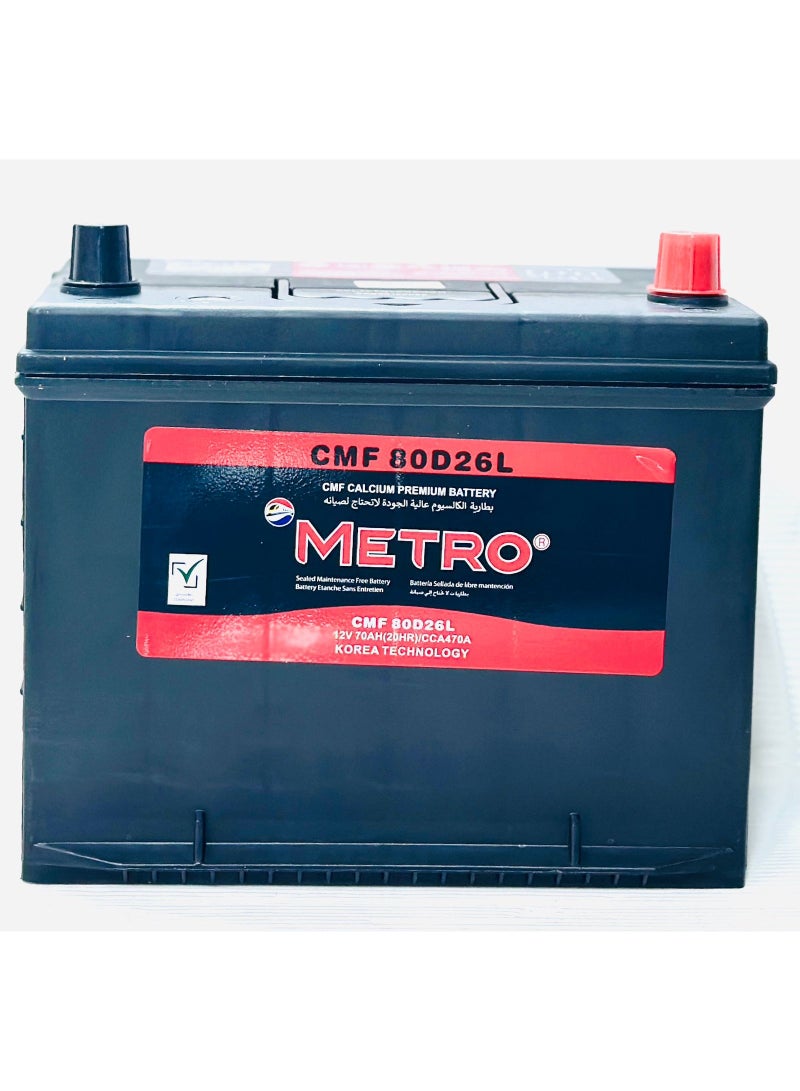 Metro Car Battery 12V 70AH 80D26L-MF - Image 2