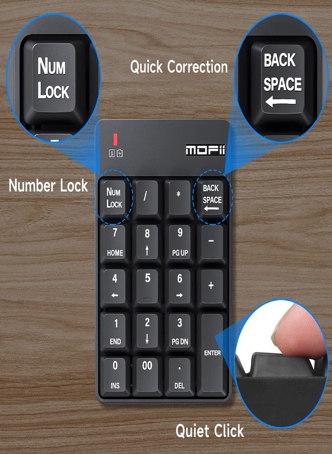MOFII Bluetooth 5.1 Number Pad Wireless Numeric Keypad Silent 19 Keys USB Keypads, Portable Financial Accounting Numpad 10 Key for Laptop/Notebook/Surface Pro/PC - Black - Image 5