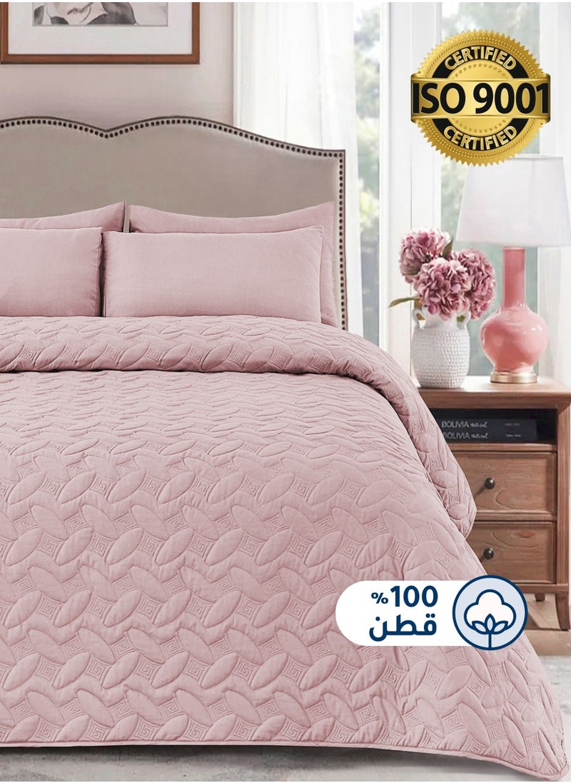 Master Home Textile - 3Piece Cotton Bedspread Set Fits 120 x 200 cm Single Size Bed Single Size Compressed Comforter Set Elmira Series - Image 1