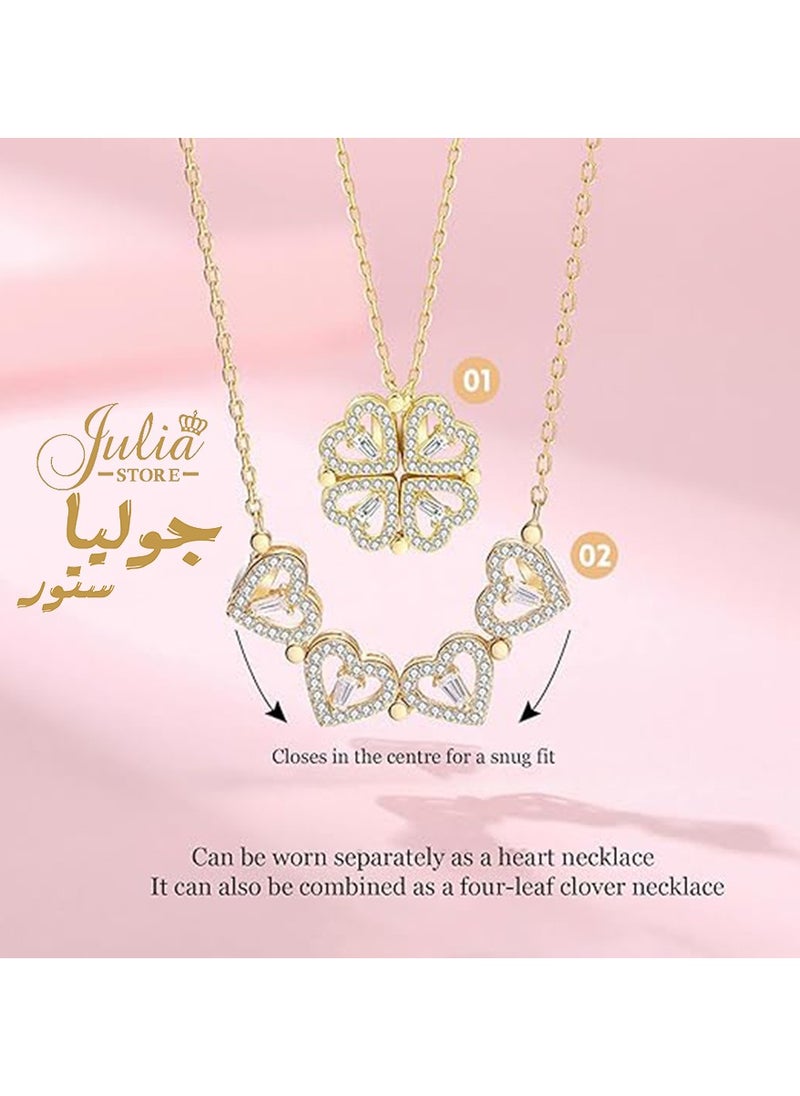 Julia Store - 2-In-1 Lucky Clover Leaf Cute Heart Necklace Tiny 14k Gold Heart Pendant Choker Necklaces Small Gold Love Open Heart Chain Necklace for Women Dainty Gold Necklace Gifts for Her By Julia Store - Image 1