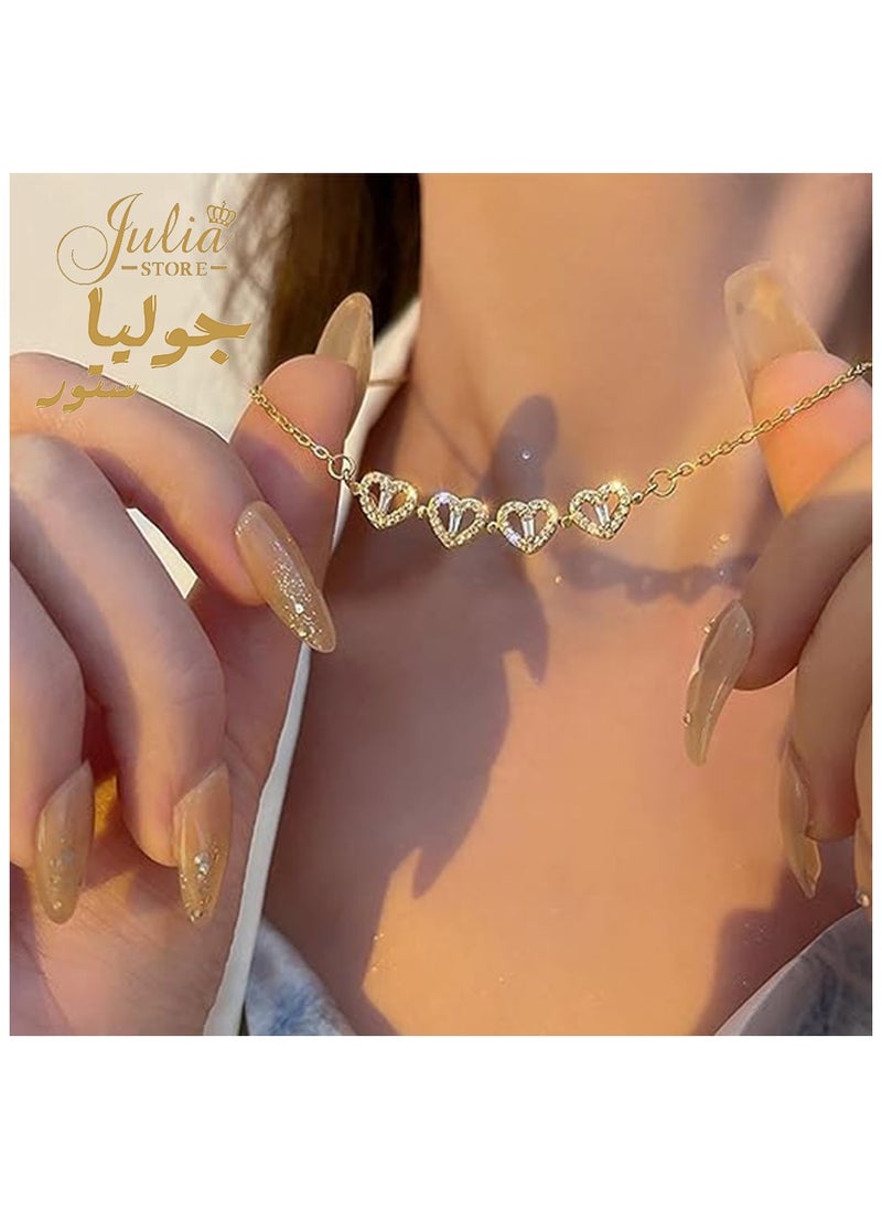 Julia Store - 2-In-1 Lucky Clover Leaf Cute Heart Necklace Tiny 14k Gold Heart Pendant Choker Necklaces Small Gold Love Open Heart Chain Necklace for Women Dainty Gold Necklace Gifts for Her By Julia Store - Image 1