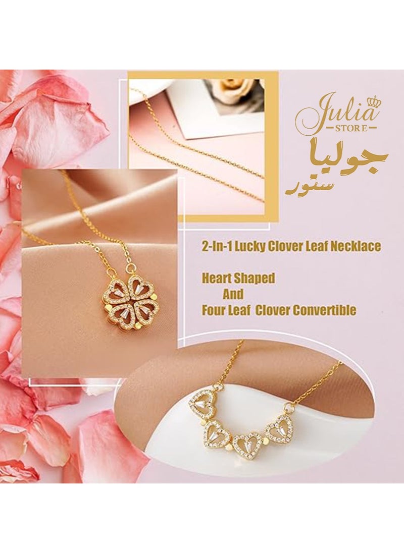 Julia Store - 2-In-1 Lucky Clover Leaf Cute Heart Necklace Tiny 14k Gold Heart Pendant Choker Necklaces Small Gold Love Open Heart Chain Necklace for Women Dainty Gold Necklace Gifts for Her By Julia Store - Image 1