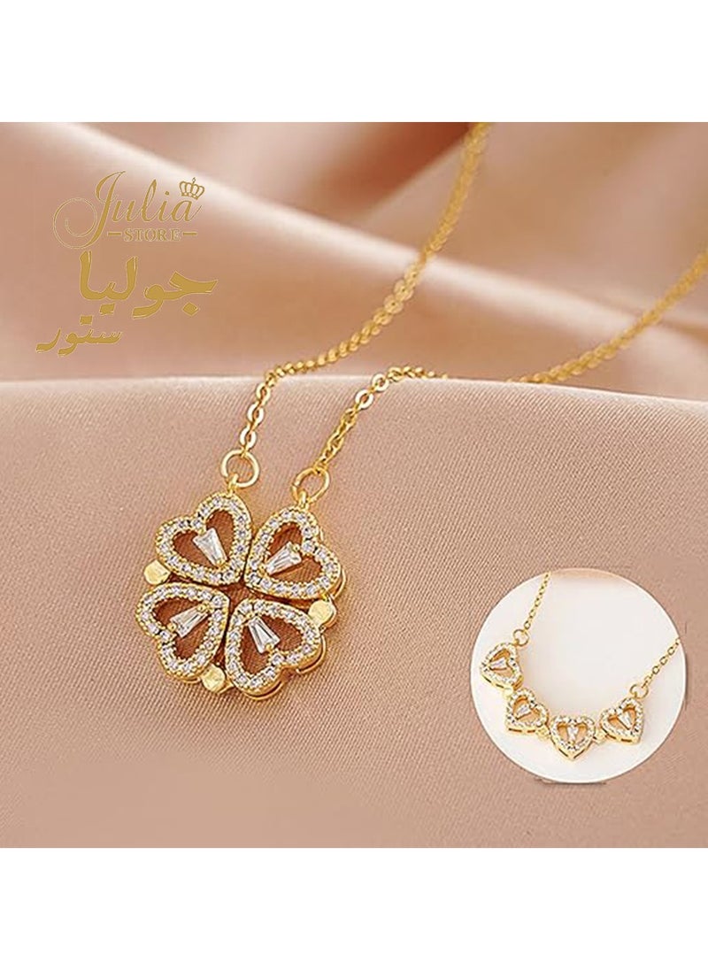 Julia Store - 2-In-1 Lucky Clover Leaf Cute Heart Necklace Tiny 14k Gold Heart Pendant Choker Necklaces Small Gold Love Open Heart Chain Necklace for Women Dainty Gold Necklace Gifts for Her By Julia Store - Image 1