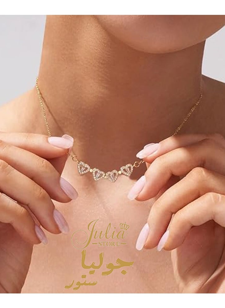 Julia Store - 2-In-1 Lucky Clover Leaf Cute Heart Necklace Tiny 14k Gold Heart Pendant Choker Necklaces Small Gold Love Open Heart Chain Necklace for Women Dainty Gold Necklace Gifts for Her By Julia Store - Image 1