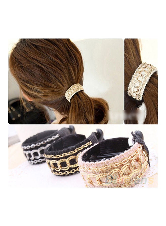 NIBEMINENT Chain Fabrics Hair Clip Ponytail Holder Black-Gold 0.014kg - Image 2