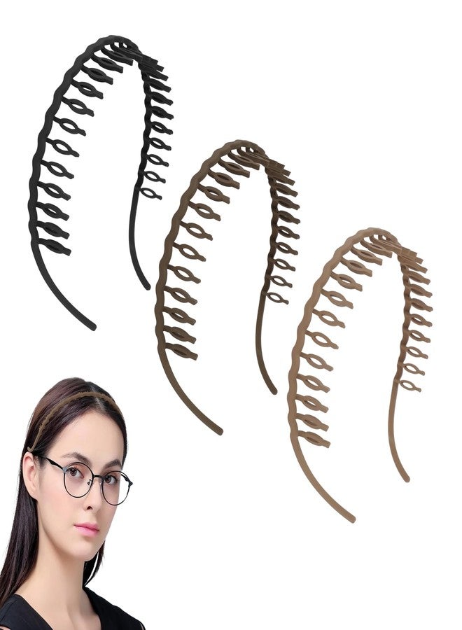 كافتي أطواق شعر متعرجة من CAVETEE للنساء، أطواق شعر بمشط على شكل مخلب لمرتدي النظارات، لا تسبب ضغطًا، طوق شعر بلاستيكي بأسنان، أطواق شعر من التسعينيات للنساء والفتيات (3، سلسلة بنية) - Image 1