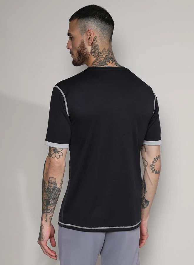 Campus Sutra Geometric Print Logo Detail T-Shirt by Styli