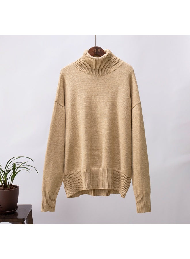 NIBEMINENT Autumn and Winter  Thick Sweater Women High Neck Pullover Sweater Warm Loose Knitted Base Sweater - Image 1