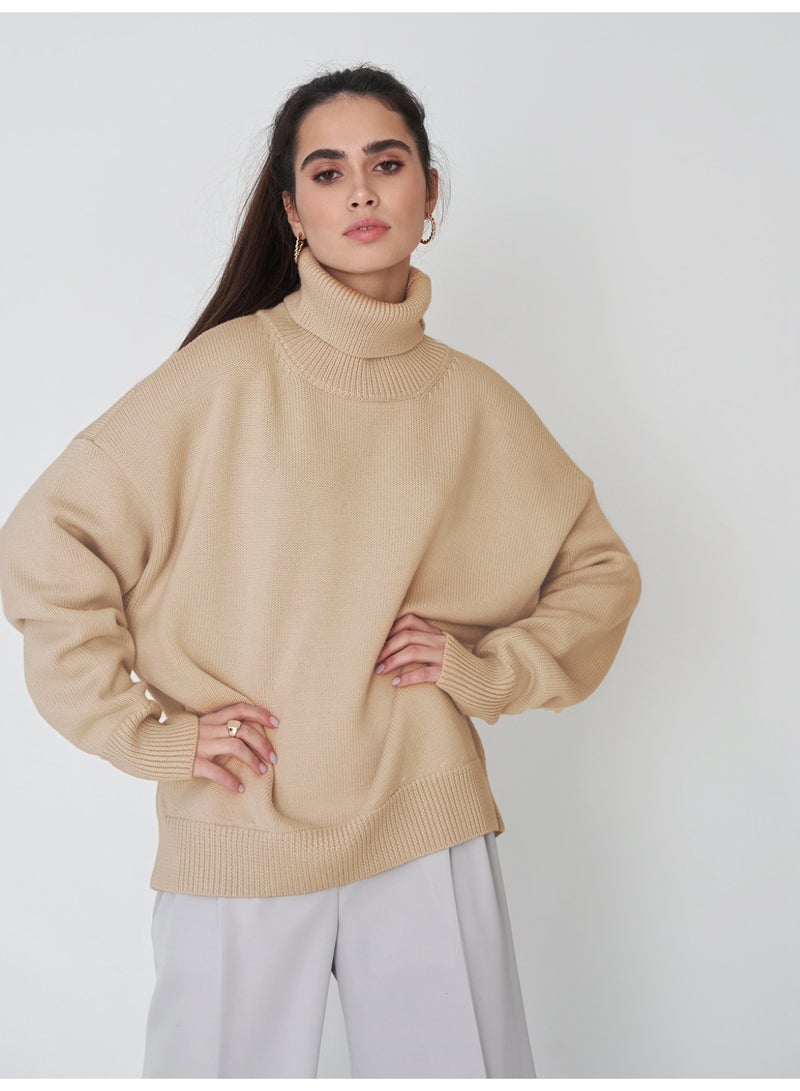 NIBEMINENT Autumn and Winter  Thick Sweater Women High Neck Pullover Sweater Warm Loose Knitted Base Sweater - Image 2