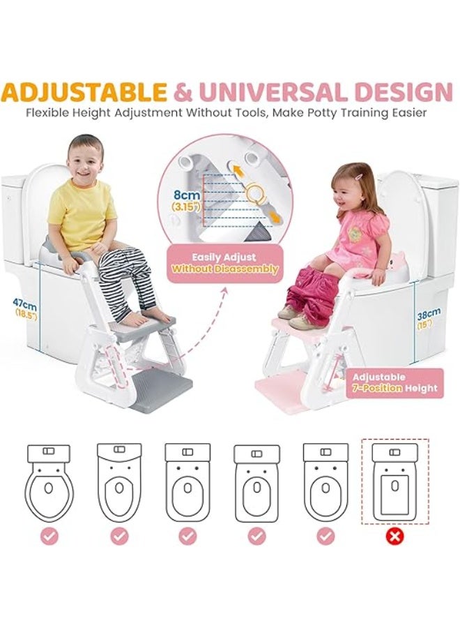 DUNISO Potty Training Seat with Ladder,Adjustable Potty Training Toilet Seat with Steps， Toddler Toilet Seat and Step with Triangle Structure，Extended Pedal & Splash Guard and Waterproof PVC Cushion，Anti-Slip，Lightweight， for Boys Girls - Image 3