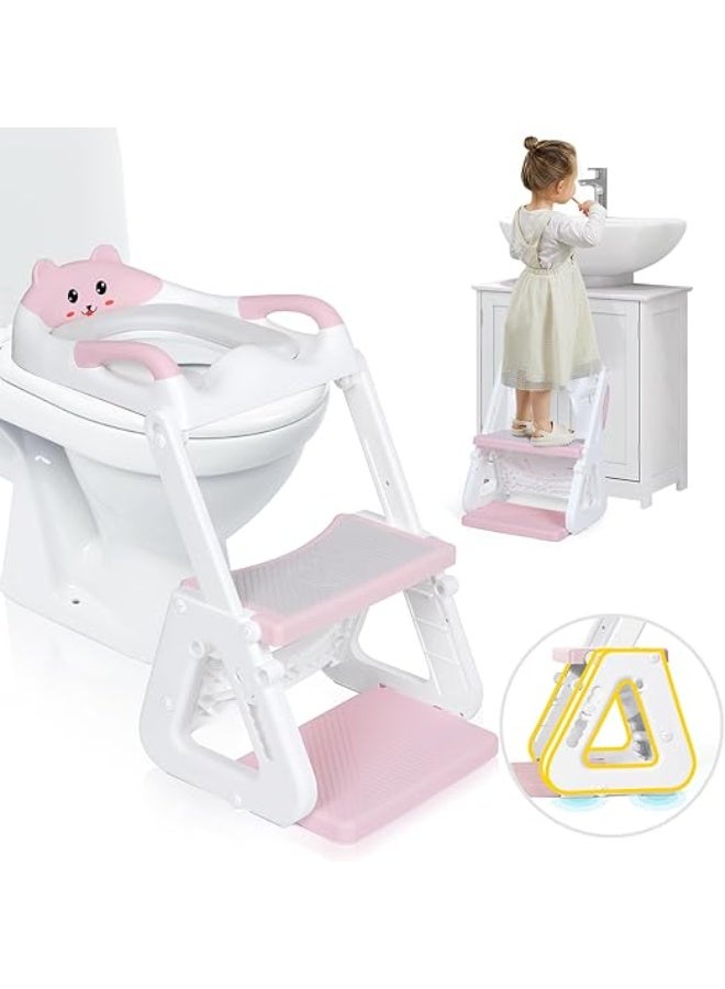 DUNISO Potty Training Seat with Ladder,Adjustable Potty Training Toilet Seat with Steps， Toddler Toilet Seat and Step with Triangle Structure，Extended Pedal & Splash Guard and Waterproof PVC Cushion，Anti-Slip，Lightweight， for Boys Girls - Image 1