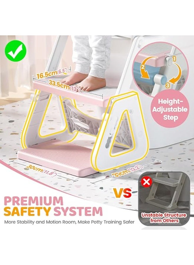 DUNISO Potty Training Seat with Ladder,Adjustable Potty Training Toilet Seat with Steps， Toddler Toilet Seat and Step with Triangle Structure，Extended Pedal & Splash Guard and Waterproof PVC Cushion，Anti-Slip，Lightweight， for Boys Girls - Image 2
