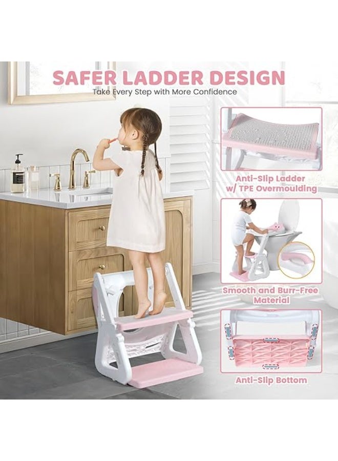 DUNISO Potty Training Seat with Ladder,Adjustable Potty Training Toilet Seat with Steps， Toddler Toilet Seat and Step with Triangle Structure，Extended Pedal & Splash Guard and Waterproof PVC Cushion，Anti-Slip，Lightweight， for Boys Girls - Image 5