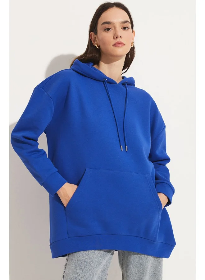 جون June Basic Thick Hooded Sweatshirt Saxe