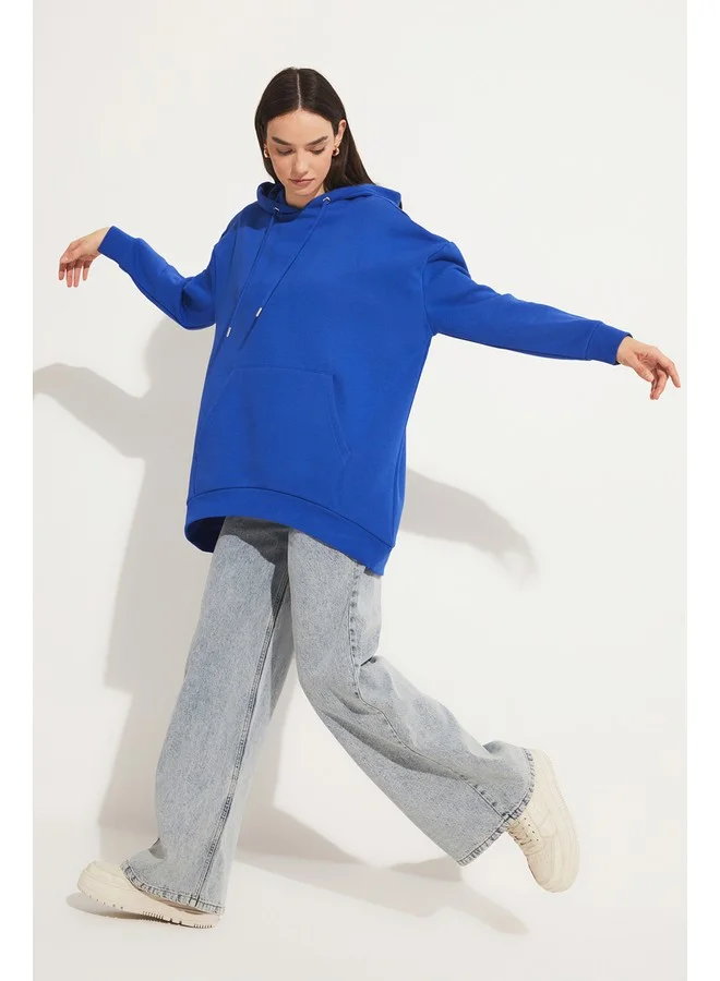 جون June Basic Thick Hooded Sweatshirt Saxe