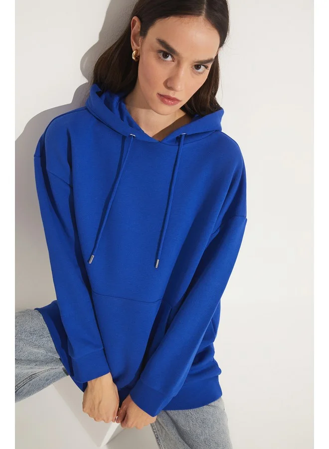 جون June Basic Thick Hooded Sweatshirt Saxe