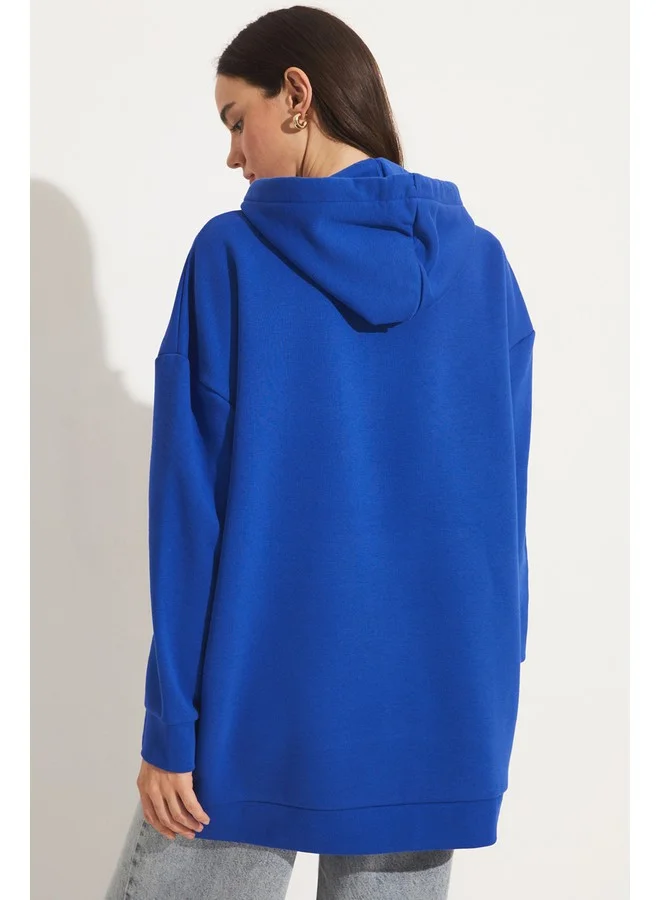 جون June Basic Thick Hooded Sweatshirt Saxe