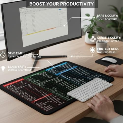 cartup Excel Shortcut Mouse Pad, Comprehensive Microsoft Excel Formulas & Keyboard Shortcuts Cheat Sheet, Anti-Slip Rubber Sole for Data Entry & Office Productivity - Image 3
