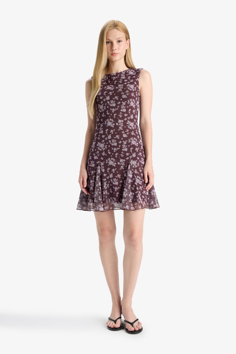 DeFacto Crew Neck Printed Tulle Mini Dress - Image 2