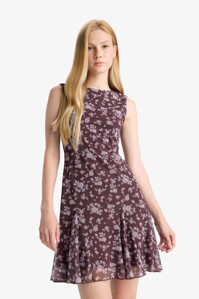 DeFacto Crew Neck Printed Tulle Mini Dress - Image 3
