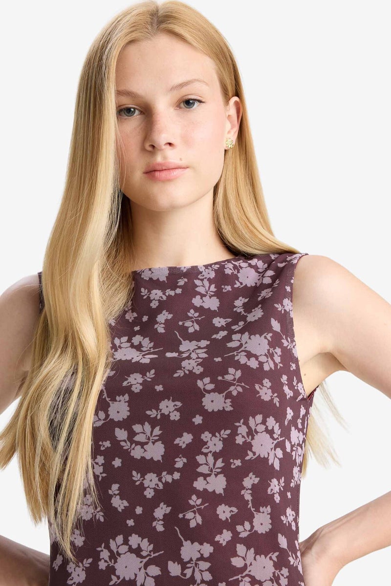 DeFacto Crew Neck Printed Tulle Mini Dress - Image 4