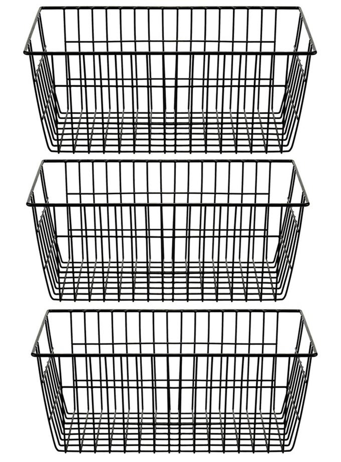 FREEZER BASKETS WIRE STORAGE BASKETS CLOSET BASKETS BIN FARMHOUSE ORGANIZER STORAGE BINS LARGE ORGANIZER BINS FOR HOME OFFICE BATHROOM PANTRY ORGANIZATION STORAGE BLACK SET OF 3 157