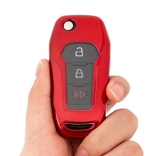 CHATYYD Key fob Cover for ford with Keychain, Soft TPU Car Key Cover Case for Ford Bronco F-150 Escape Explorer Expedition F-250 F-350 F-350 Ranger Ecosport 2015-2022 Accessories(Red) - Image 3
