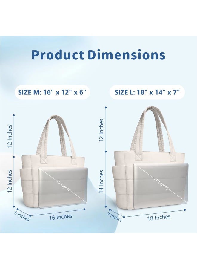 TOPDesign Puffer Tote Bag for Women, Lightweight Quilted Puffy Handbag with Laptop Compartment, Perfect for Work, Travel, Gym, Light White, Medium - Image 5